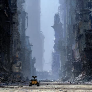 A vast, abandoned cityscape. Crumbling buildings fill the enviro...