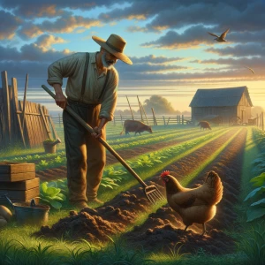 Prompt 1:
A rustic farm at dawn bathed in soft golden sunlight....