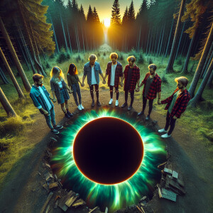 view from above, The action takes place in the forest during sun...