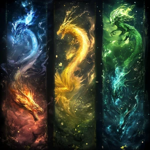 Depict the stages of a mythical creature undergoing a magical tr...