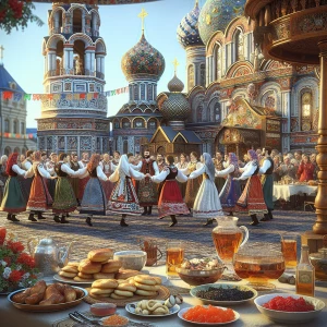 Create an image that showcases the richness of Russian culture,...