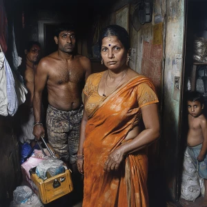 Art piece 1:1, a 54-year-old Gujarati housemaid wearing a bright...