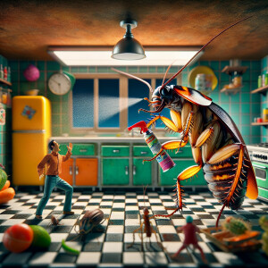 A hyper-realistic and detailed photo of a cockroach getting its...