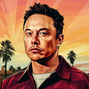 Elon Musk in GTA art style, , in the style of a Grand Theft Aut...