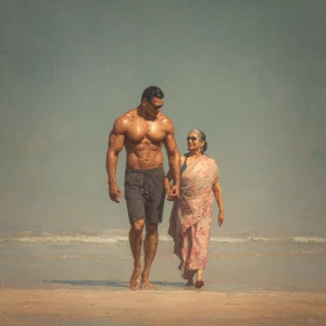 hyperrealism photoreal painting.a muscular sweaty villain man, w...
