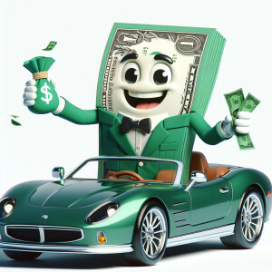 Create an image of a lively anthropomorphic dollar bill characte...