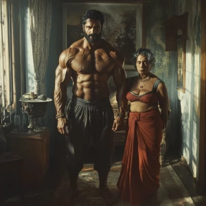 A muscular Indian man and his middle-aged housemaid perform a cl...