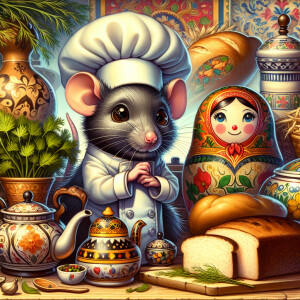 "Craft an endearing image featuring the famous gourmet rat from...