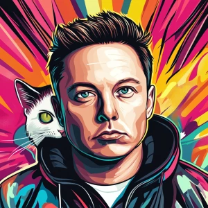 Elon Musk with CAT face in GTA art style, , in the style of a G...