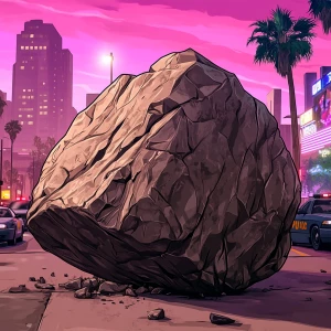Create an image of a large, rugged boulder with a rough, uneven...
