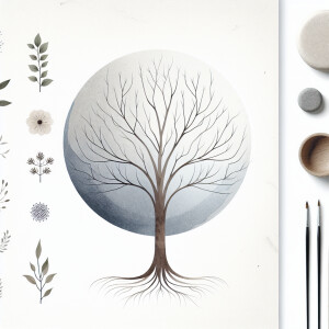 Design a watercolor illustration of a tree that embodies a blend...