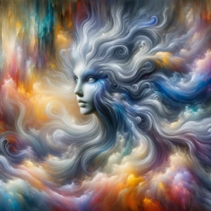 Amidst a swirling mist of pastel hues, an ethereal figure emerge...