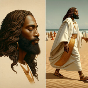 Create an image that combines two depictions of Jesus as an Afri...