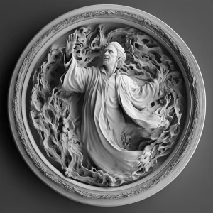 Design a grayscale 3D bas-relief of ghost of Christmas past, fea...