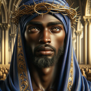 A hyper-realistic image of an African-American Jesus Christ, ser...