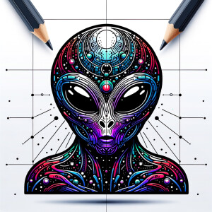 Colored alien transparent graphic, no background, cosmic alien g...