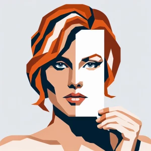 Create a portrait of a woman with ginger hair in an abstract sty...