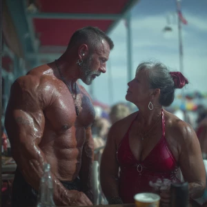 Hyperrealism photo painting combination image,a muscular sweaty...