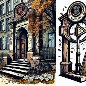Create a drawing or comic book style image showing the entrance...