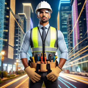 A cable technician standing tall, a white male wearing all his s...