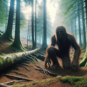 A humanoid looking hair covered sasquatch crawling like a spider...