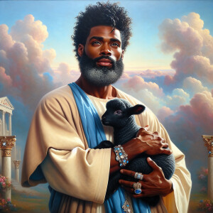 Oil painting of an African-American man resembling Jesus Christ,...