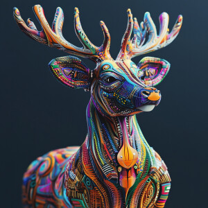 Create a 3D rendering that features an array of a vibrantly-colo...