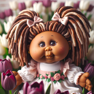 African-American cabbage patch doll with huge dimples,
Her hair...