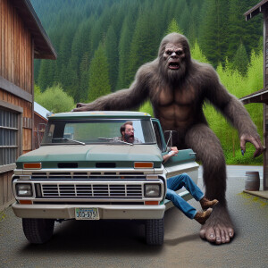 "A detailed illustration of a sasquatch with distinct human-like...