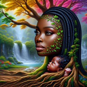 Create a close-up, hyper-realistic 3-D oil painting of a tree wi...