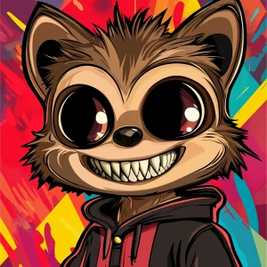 Stylized character portrait of a mischievous designer toy creat...