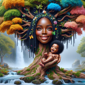 Create a close-up, hyper-realistic 3-D oil painting of a tree wi...