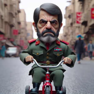 Saddam Hussein riding a tricle