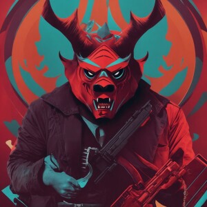 Design a logo with a stylized, animated demon influenced by horr...