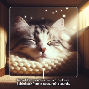 Please generate an image of a content cat purring softly with it...