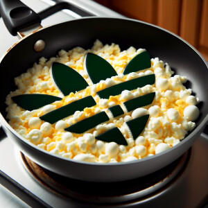scrambled eggs adidas in a frying pan