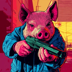 Moonpig, robs a bank, in the style of a Grand Theft Auto loading...
