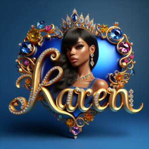 VCraft a 3-D image showcasing the name 'KAREN' in a luxurious go...