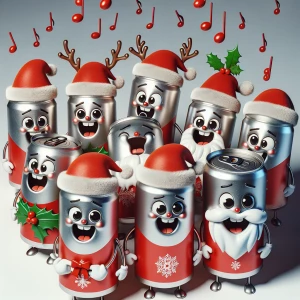 A group of animated soda cans with their pull-tab lids curved to...