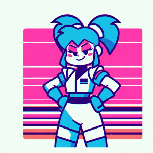 1990s anime screencap, girl a plugsuit, standing with hands on h...