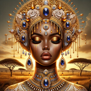 A digital illustration of a Latina woman's portrait with a luxur...