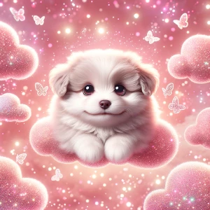 Create a cute puppy in pink glitter clouds
