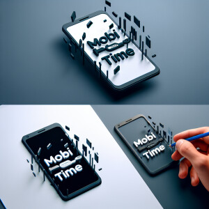 Create a realistic logo with the text "MOBI TIME" and a picture...
