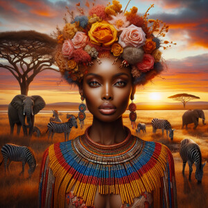 Envision a magnificent African savannah at the golden hour of su...