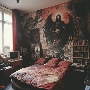 Portal to purgatory on the wall of my messy bedroom where Lady D...