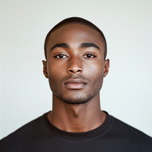 Portrait of a 21-year-old African American man with a clean-shav...