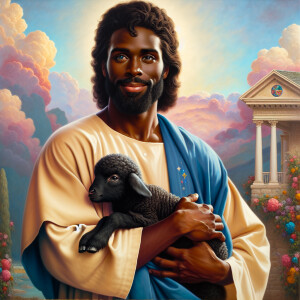 Oil painting of an African-American man resembling Jesus Christ,...