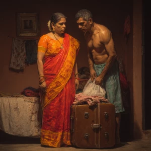 Hyperrealism photo painting.a 54-year-old Gujarati aunty who wor...