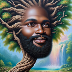 A hyper-realistic 3-D oil painting depicting a tree integrated w...