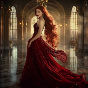 A breathtakingly beautiful young woman with flowing, cascading d...